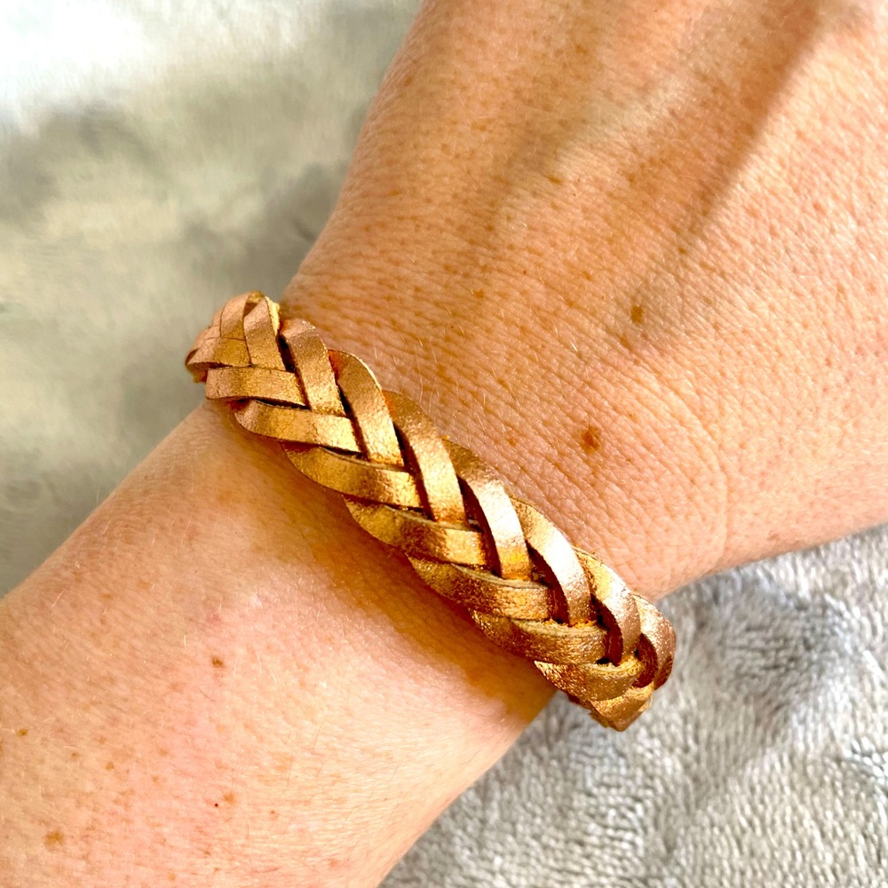 Rose Gold Leather Braided Bracelet